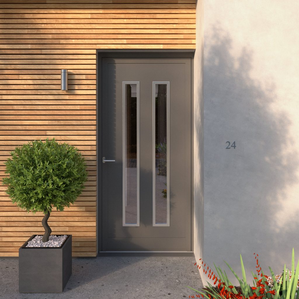 PURe® residential front door installation with a lever handle.